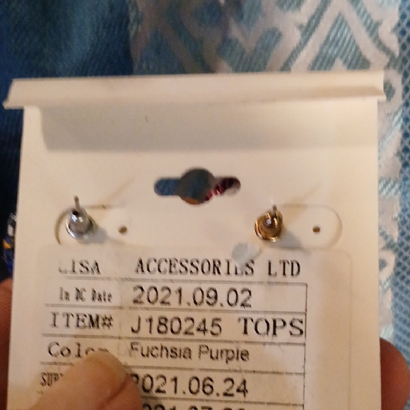 Pink Plaid Button Earrings - Picture 3 of 5